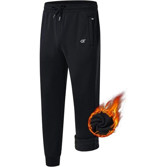 Men's Winter Fleece Lined Stretch Sweat Pants Zipper Pocket